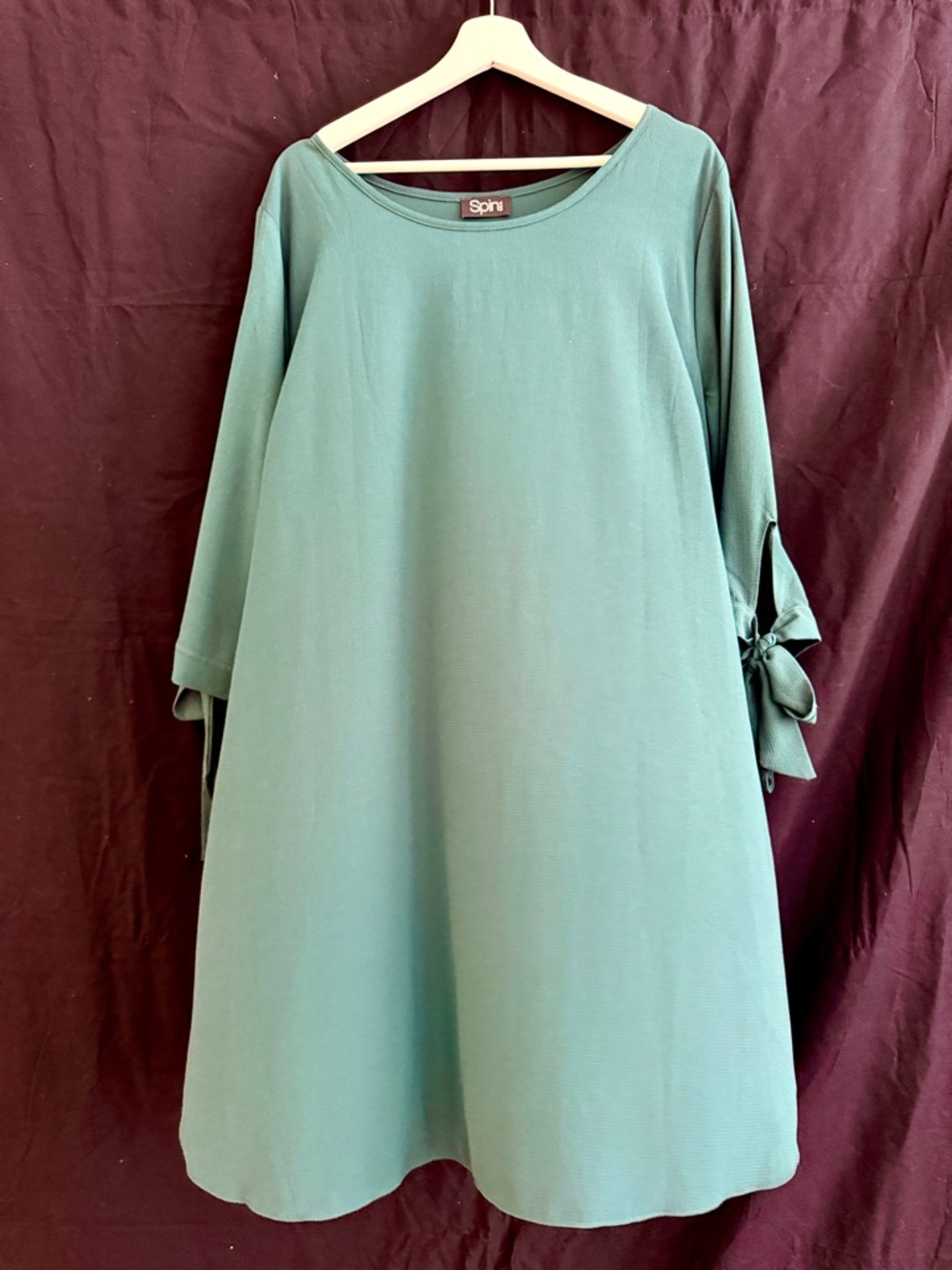 Spin Relaxed Mini Dress in Teal with Tie Sleeves